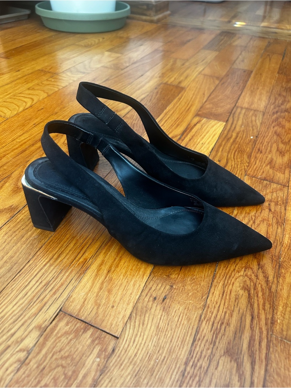 Zara Black Pointed Slingback Block Heels